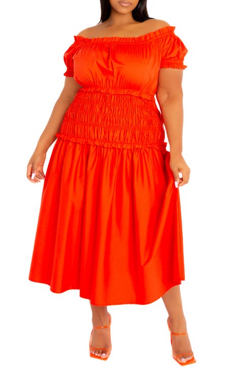 Off the Shoulder Midi Dress (Plus)