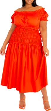 BUXOM COUTURE Off the Shoulder Midi Dress