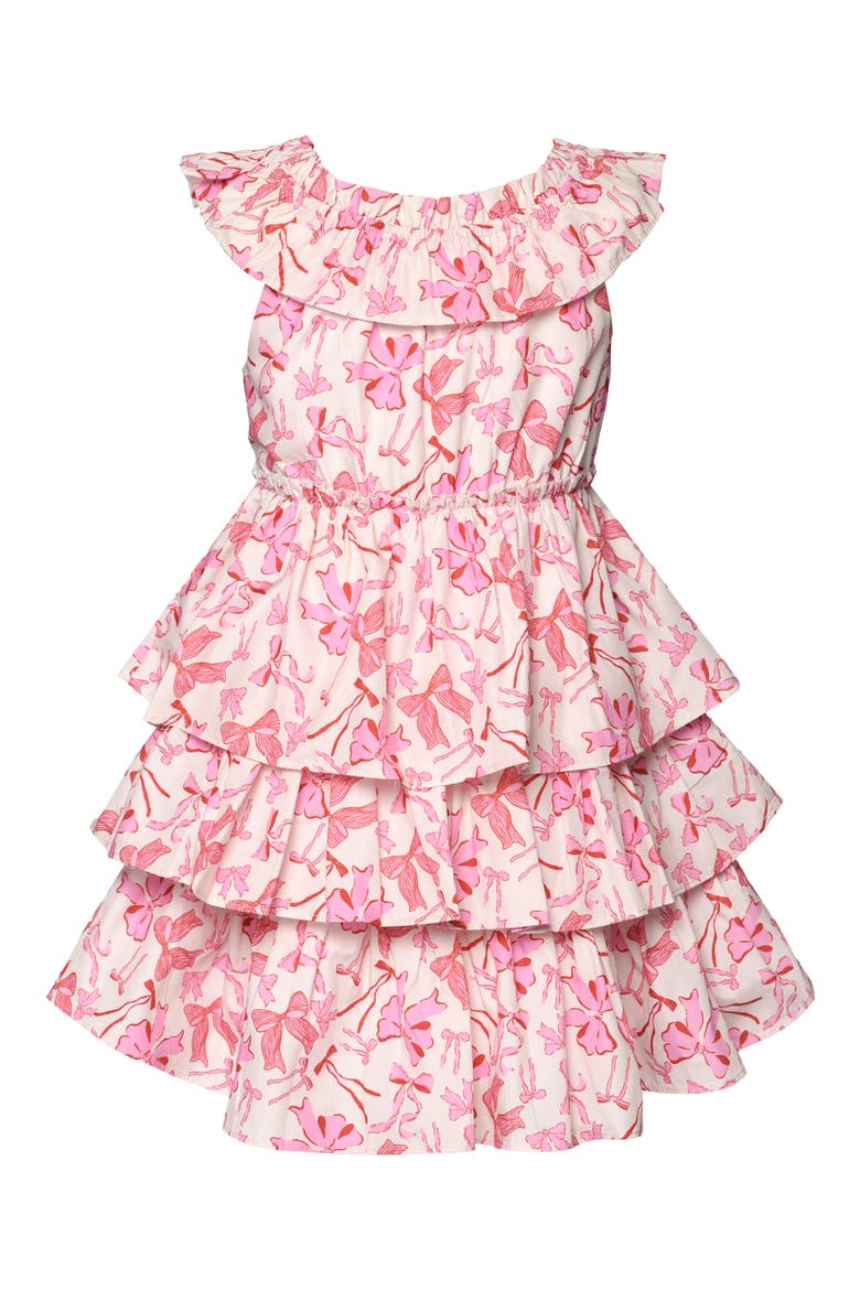 Kids' Bow Print Tiered Dress, Alternate, color, IVORY