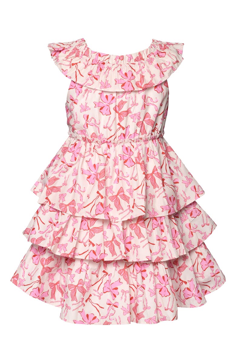 Truly Me Kids' Bow Print Tiered Dress, Alternate, color, Ivory