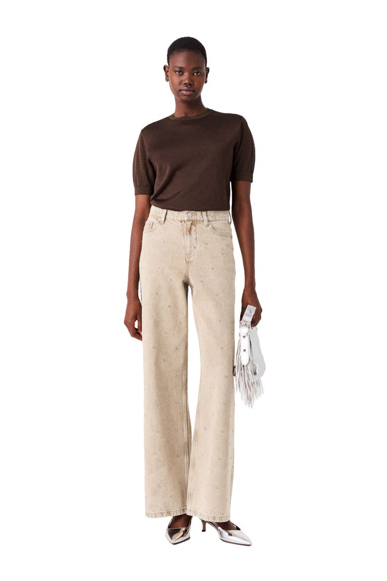 Wide-leg rhinestone jeans, Main, color, Beige