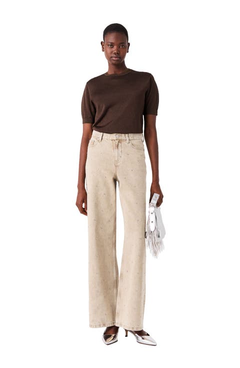 Wide-leg rhinestone jeans