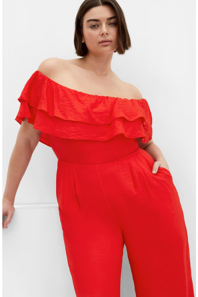 Poppy Ruffle Off the Shoulder Jumpsuit, Alternate, color, SUNSET