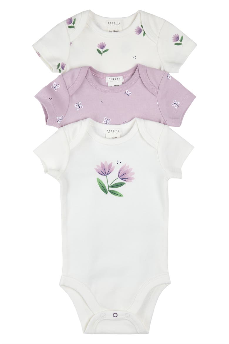 Assorted 3-Pack Stretch Organic Cotton Bodysuits, Main, color, OFF WHITE