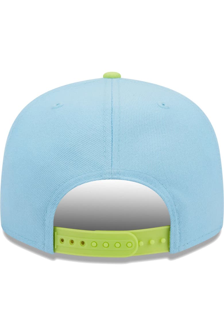 Men's New Era Light Blue/Neon Green Los Angeles Rams Two-Tone Color Pack 9FIFTY Snapback Hat, Alternate, color, Light Blue