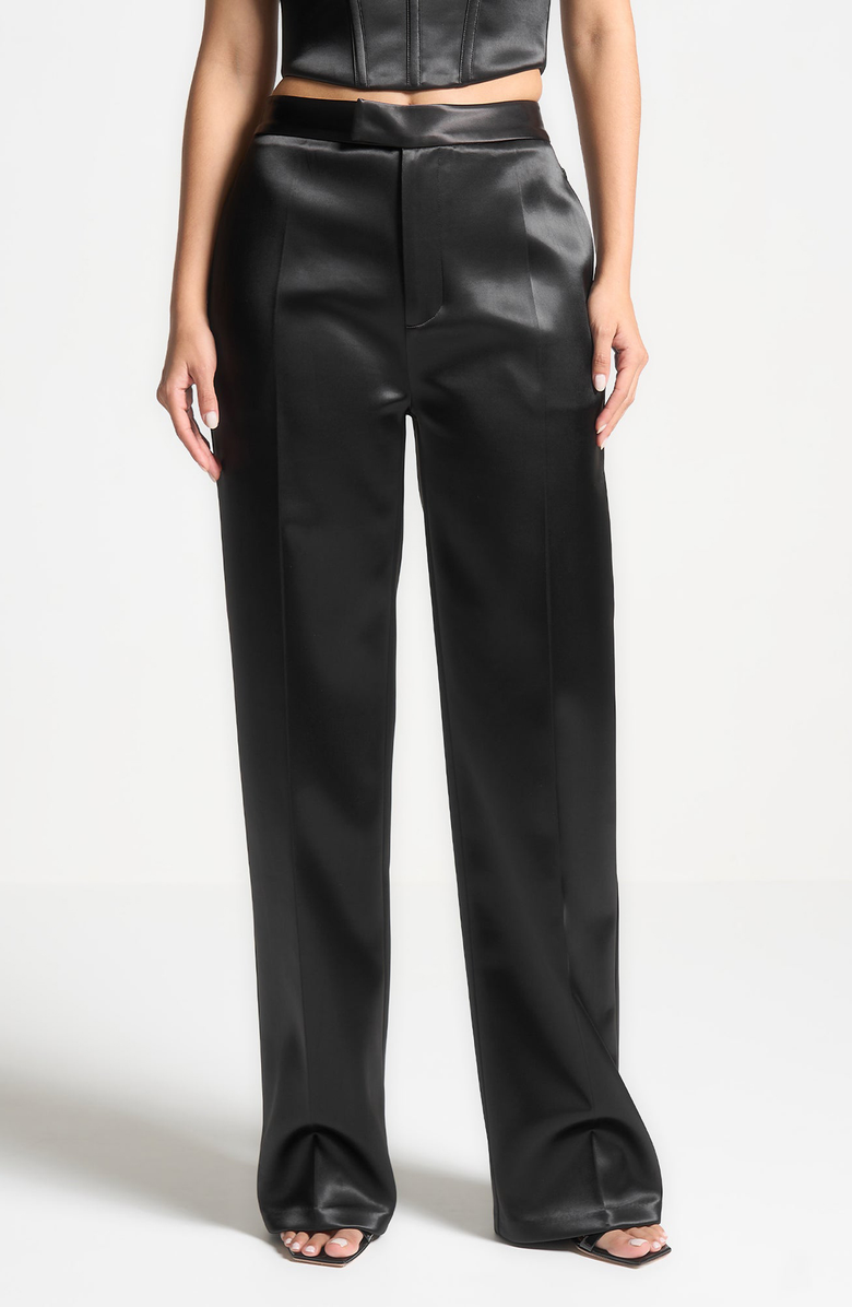 Manière De Voir Bella Satin Tailored Trousers, Main, color, Black