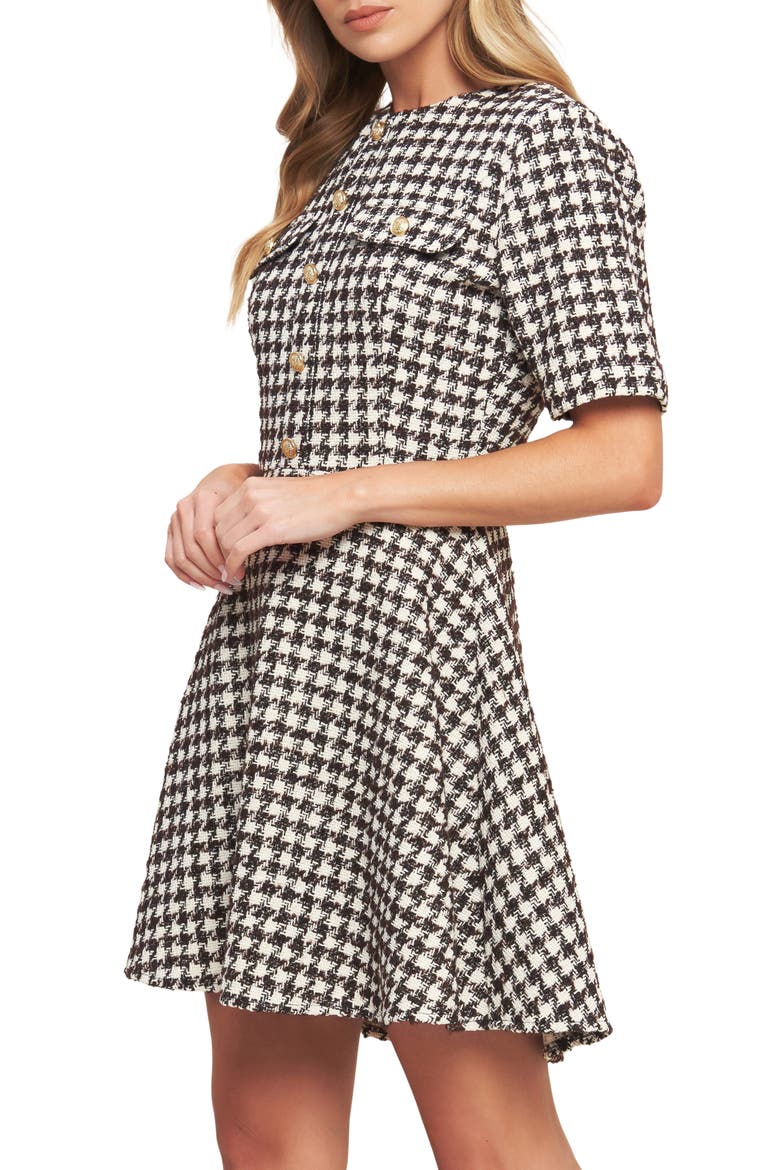 Short Sleeve Tweed Minidress, Alternate, color, IVORY BROWN