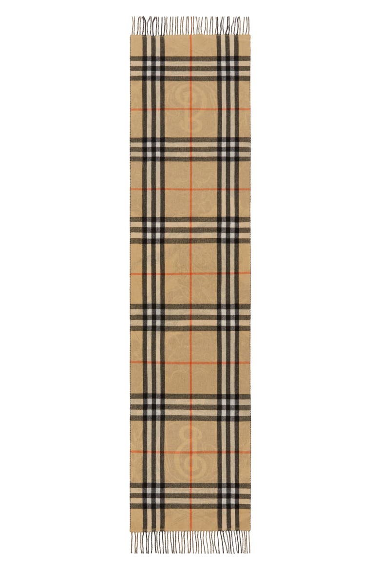 Reversible Stormy Knight & Check Cashmere Fringe Scarf, Alternate, color, SAND