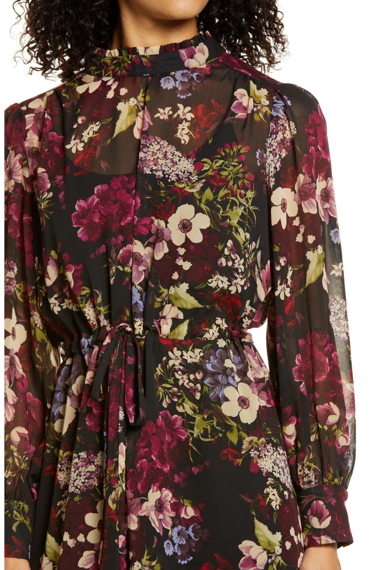 Floral Long Sleeve A-Line Dress, Alternate, color, BLACK MULTI
