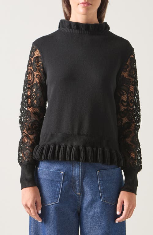 Lk Bennett Viv Frill Lace Inset Sweater In Black