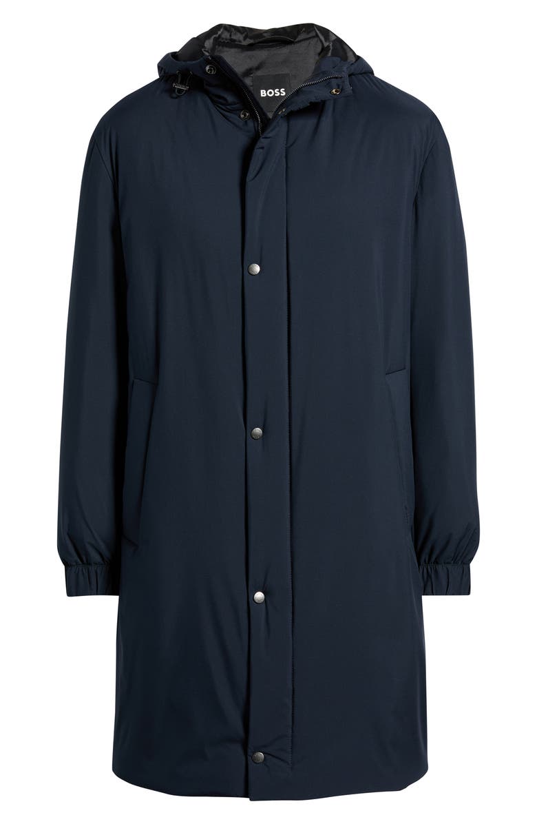 BOSS Jared Padded Water Repellent Longline Hooded Jacket, Main, color, Dark Blue