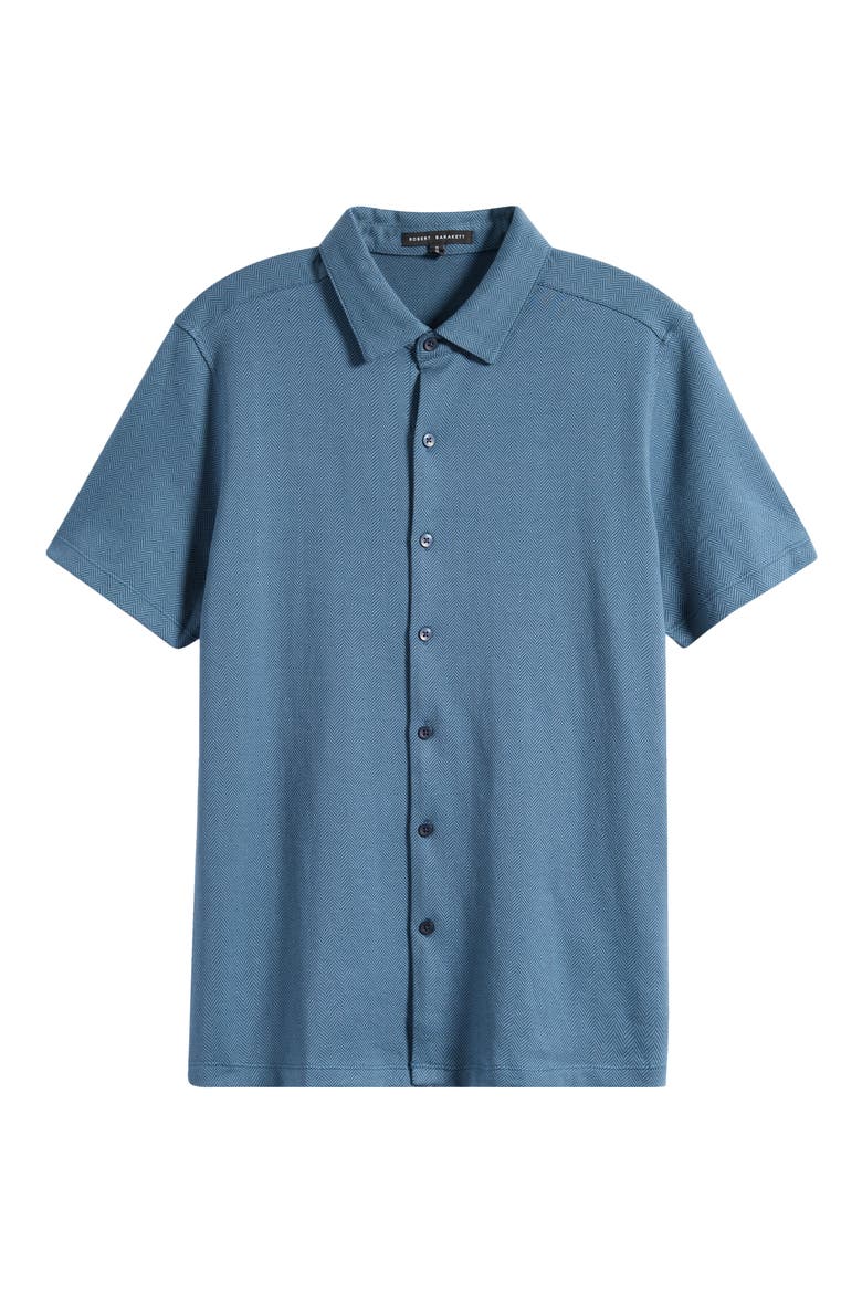 Nino Herringbone Short Sleeve Cotton Knit Button-Up Shirt, Alternate, color, ORION BLUE