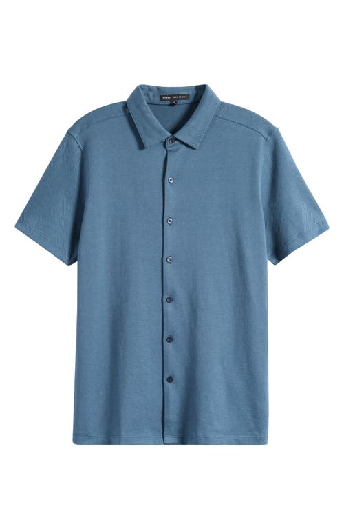 Robert Barakett Nino Herringbone Short Sleeve Cotton Knit Button-up Shirt In Blue
