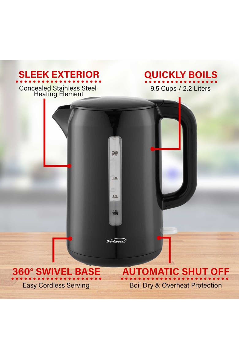 2.2L Cordless Electric Kettle in Black Auto Shutoff, Alternate, color, Black