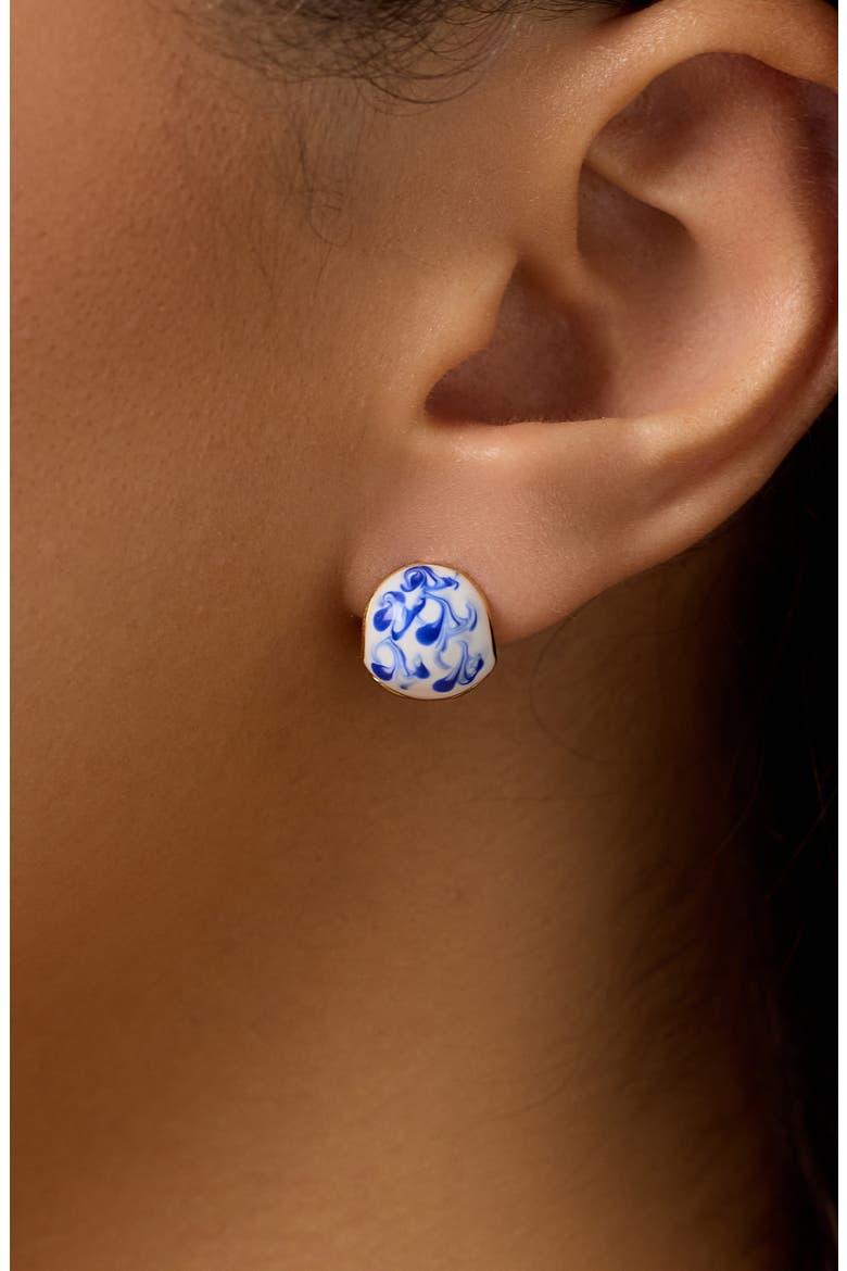 Statement Earrings - Mini Abby Marble Blue, Alternate, color, Marble Blue/ Gold