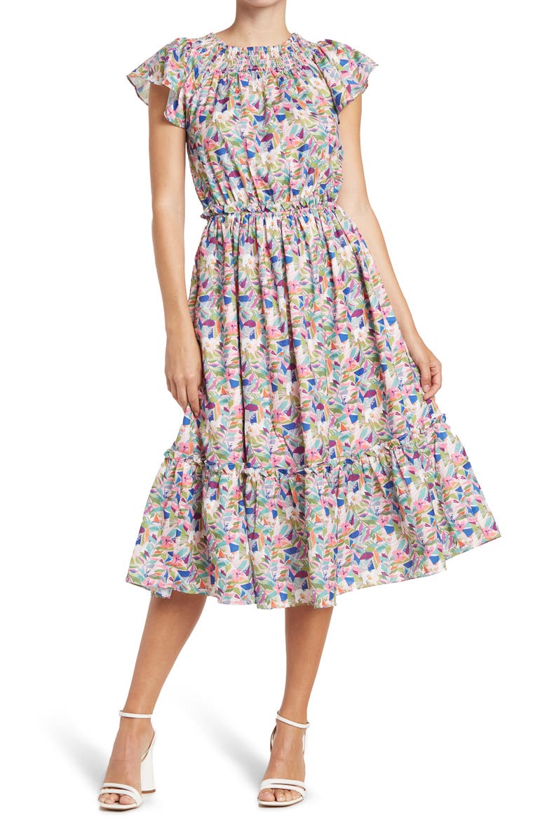 NSR Dalila Floral Ruffle Midi Dress, Main, color, 