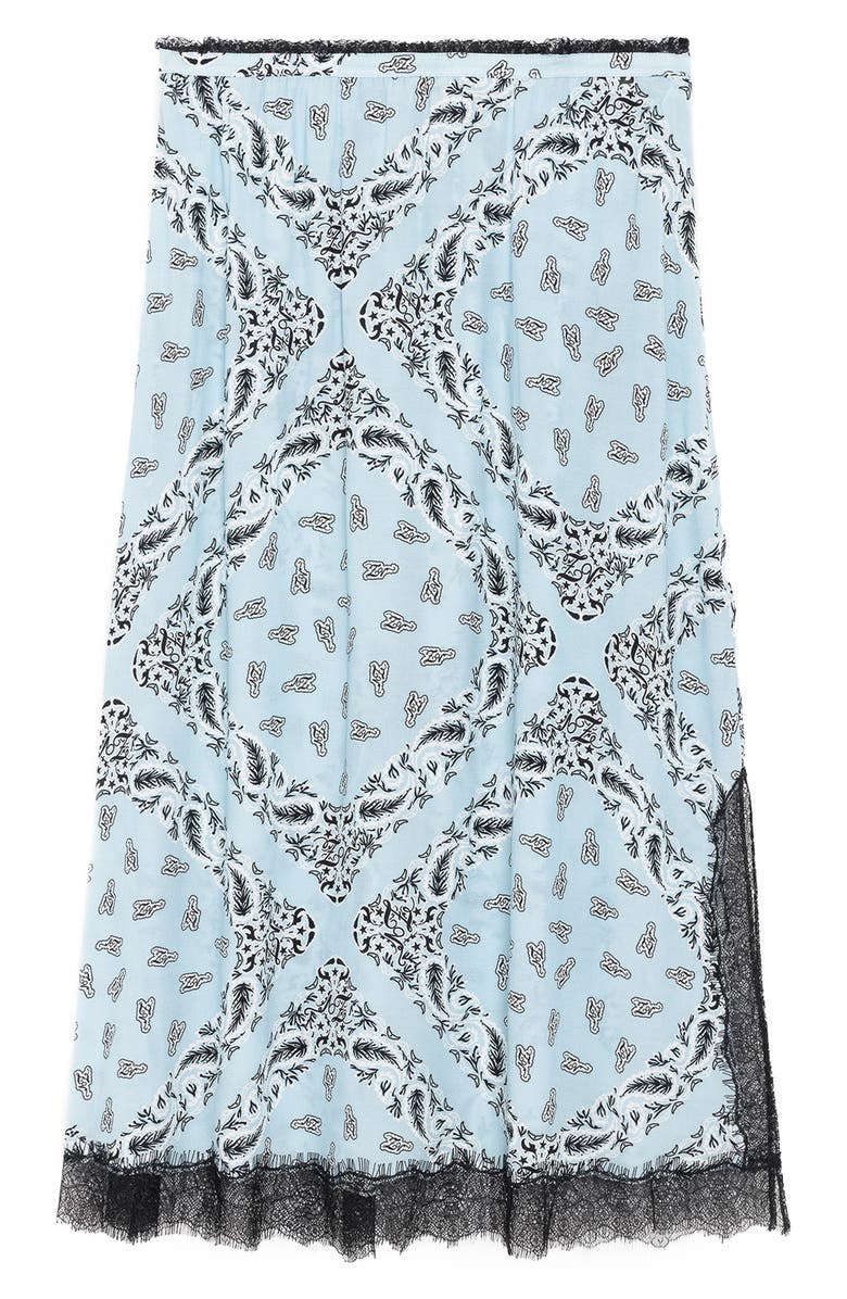 Zadig & Voltaire Jarvis Bandana Lace Trim Midi Skirt, Alternate, color, Bleu Oxford
