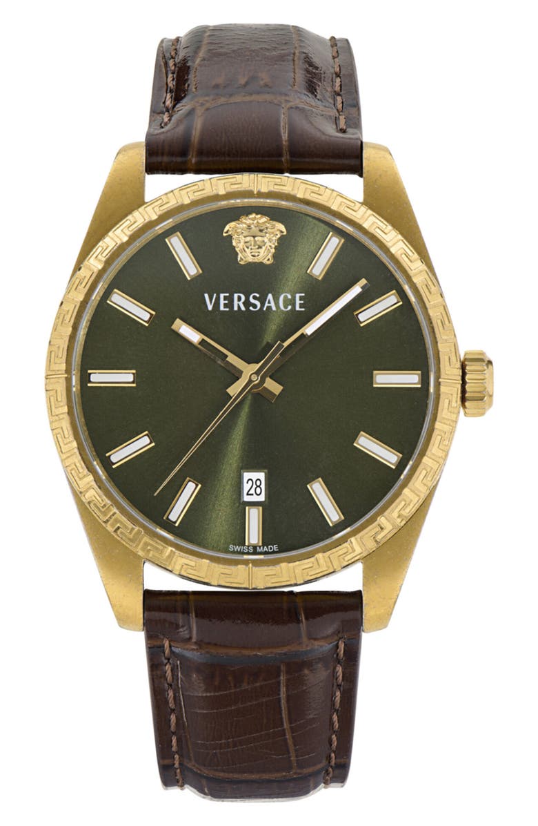 Versace Millenyium Leather Strap Watch, 40mm, Main, color,