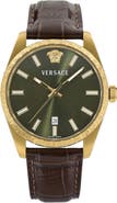 Versace Millenyium Leather Strap Watch, 40mm