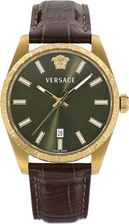 Versace Millenyium Leather Strap Watch, 40mm