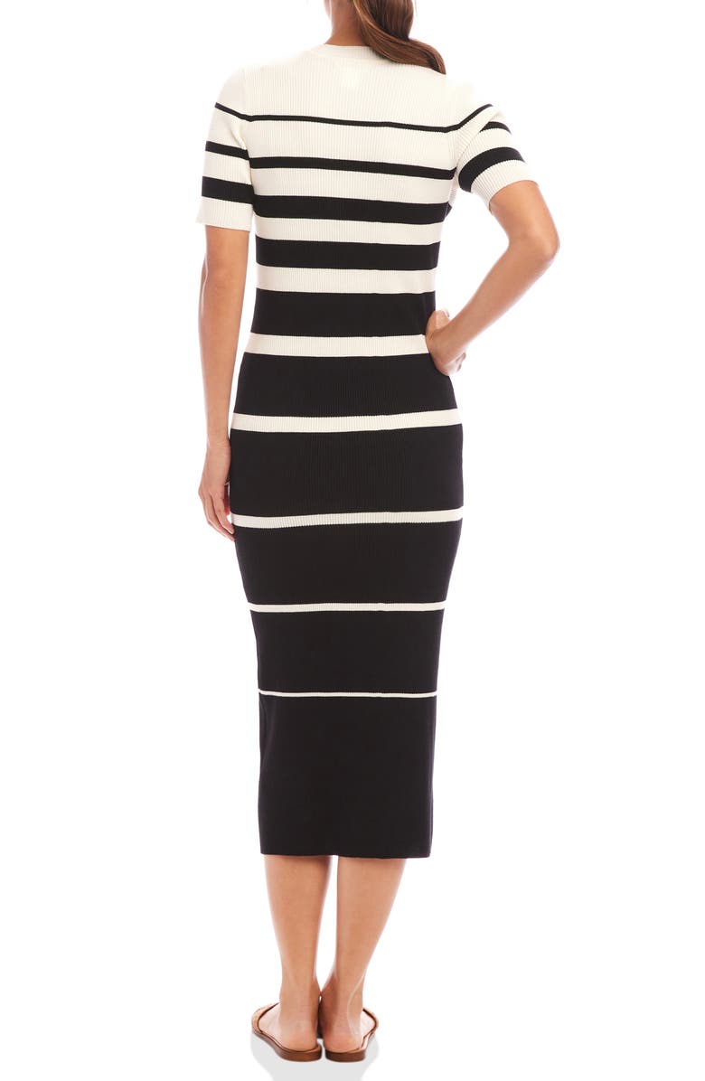 Karen Kane Rib Stripe Short Sleeve Midi Sweater Dress, Alternate, color, Black