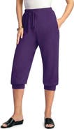 Roaman's Plus Size Soft Knit Capri Pant With Drawstring Waist