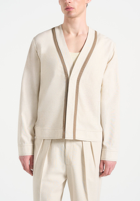 Alain Linen Cardigan with Contrast Placket