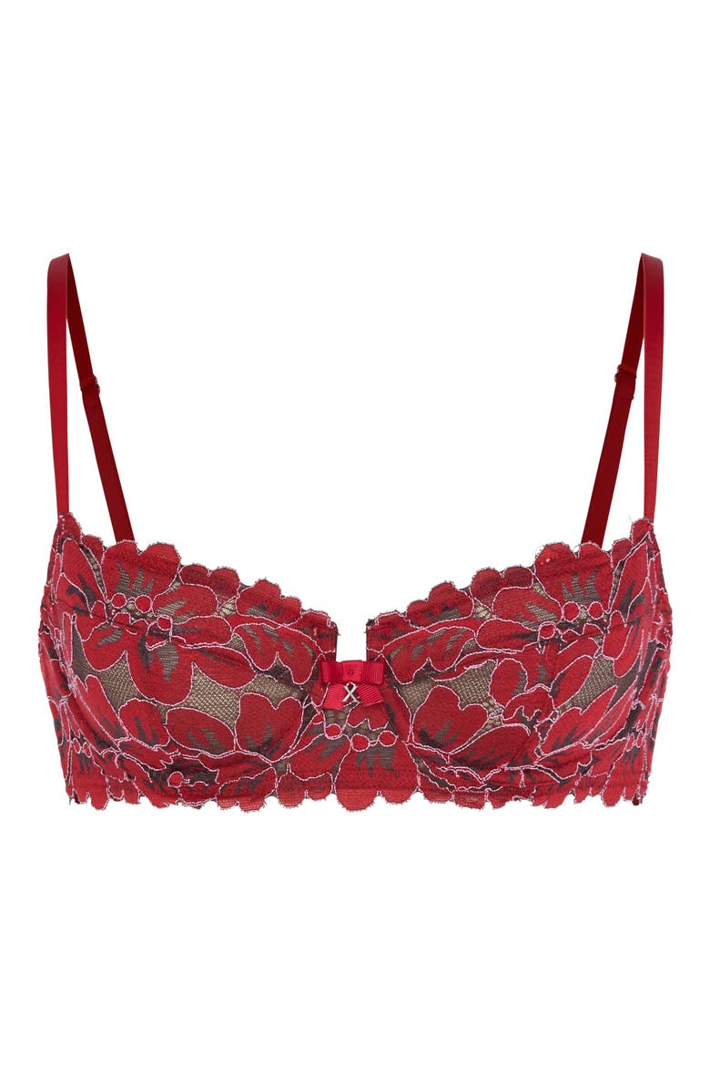 Floral Corded Lace Underwire Balconette Bra, Alternate, color, RED COGNAC