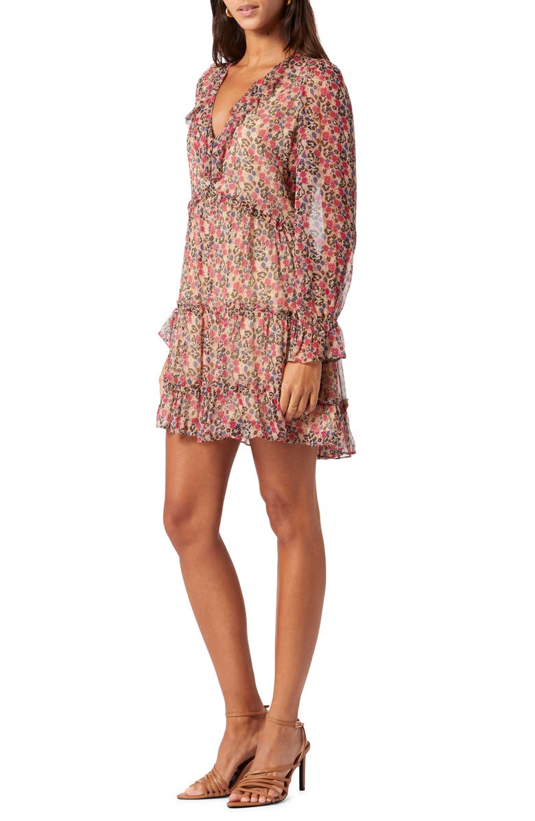 Joie Adanson Floral Long Sleeve Silk Minidress, Main, color, 