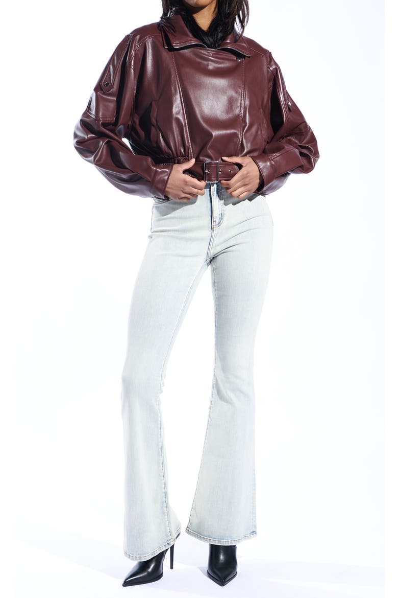 Faux Leather Moto Jacket, Alternate, color, BURGUNDY