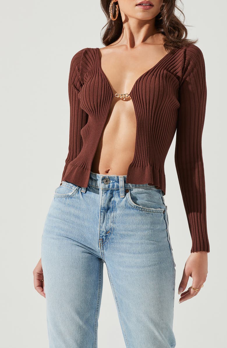 ASTR the Label Angelique Rib Cardigan, Main, color, Brown