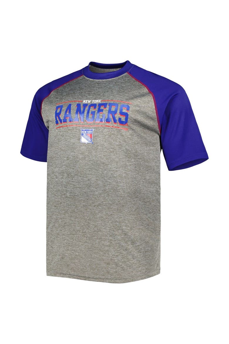 Men's Fanatics Branded Mika Zibanejad Heather Gray/Blue New York Rangers Big & Tall Contrast Raglan Name & Number T-Shirt, Alternate, color, Heather Gray