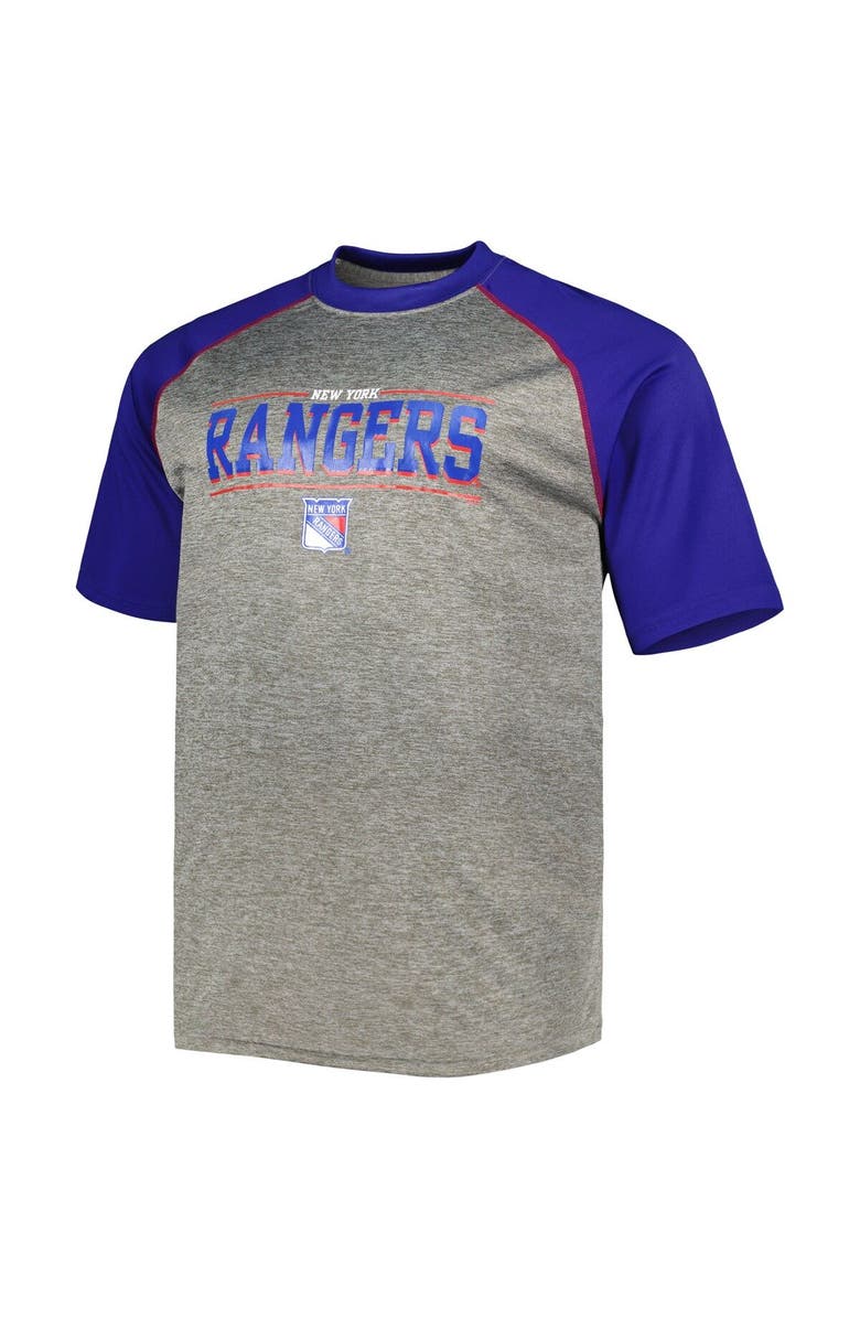 FANATICS Men's Fanatics Branded Mika Zibanejad Heather Gray/Blue New York Rangers Big & Tall Contrast Raglan Name & Number T-Shirt, Alternate, color, Heather Gray