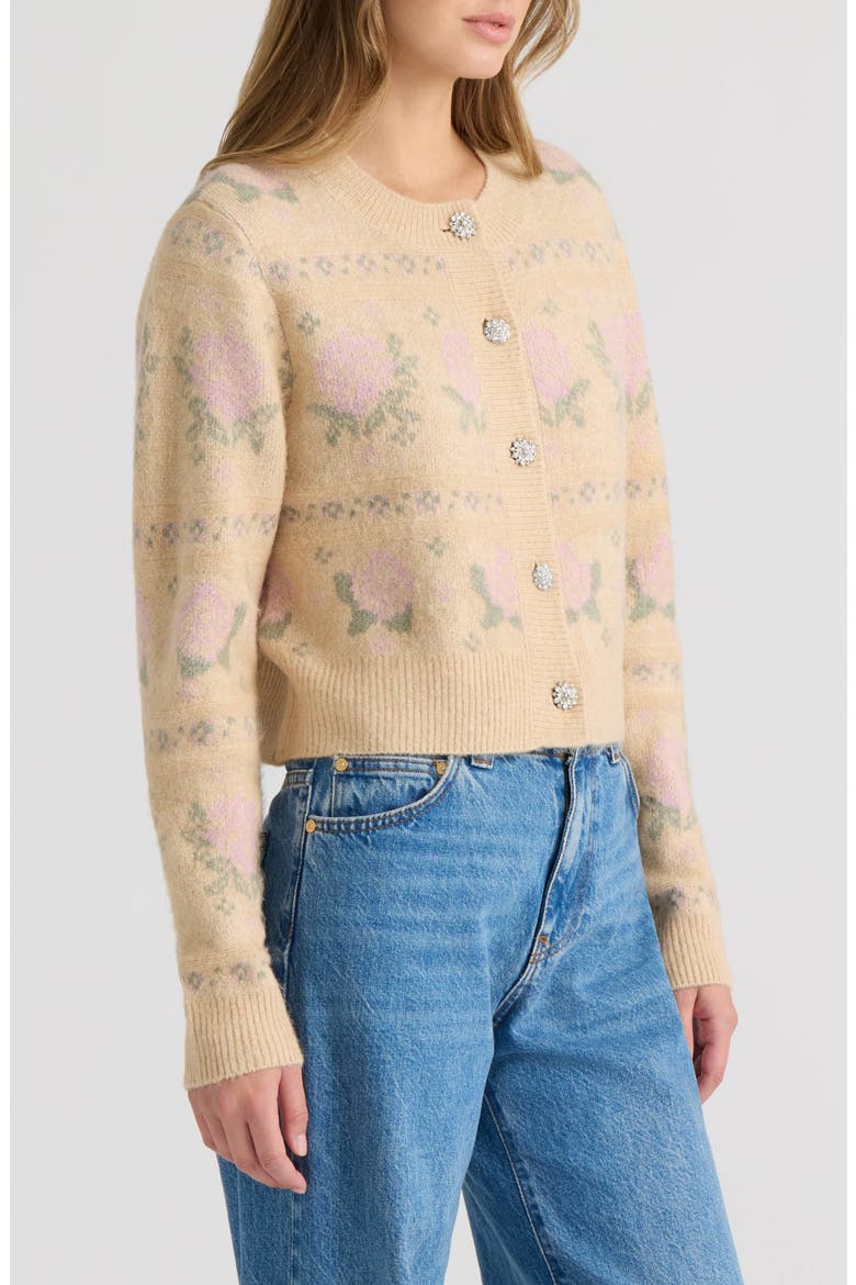 Jacquard Rose Cardigan, Alternate, color, CREAM