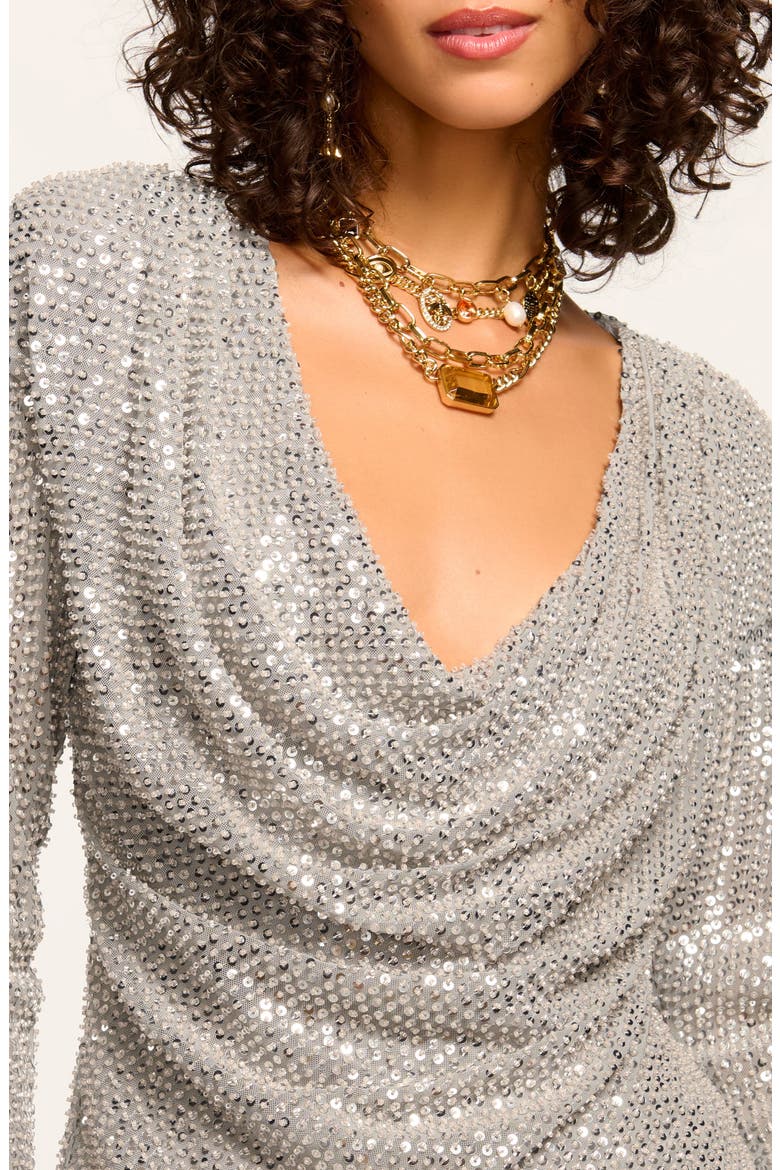 Leon Sequin Cowl Neck Top, Alternate, color, DOVE GREY BEADED MESH