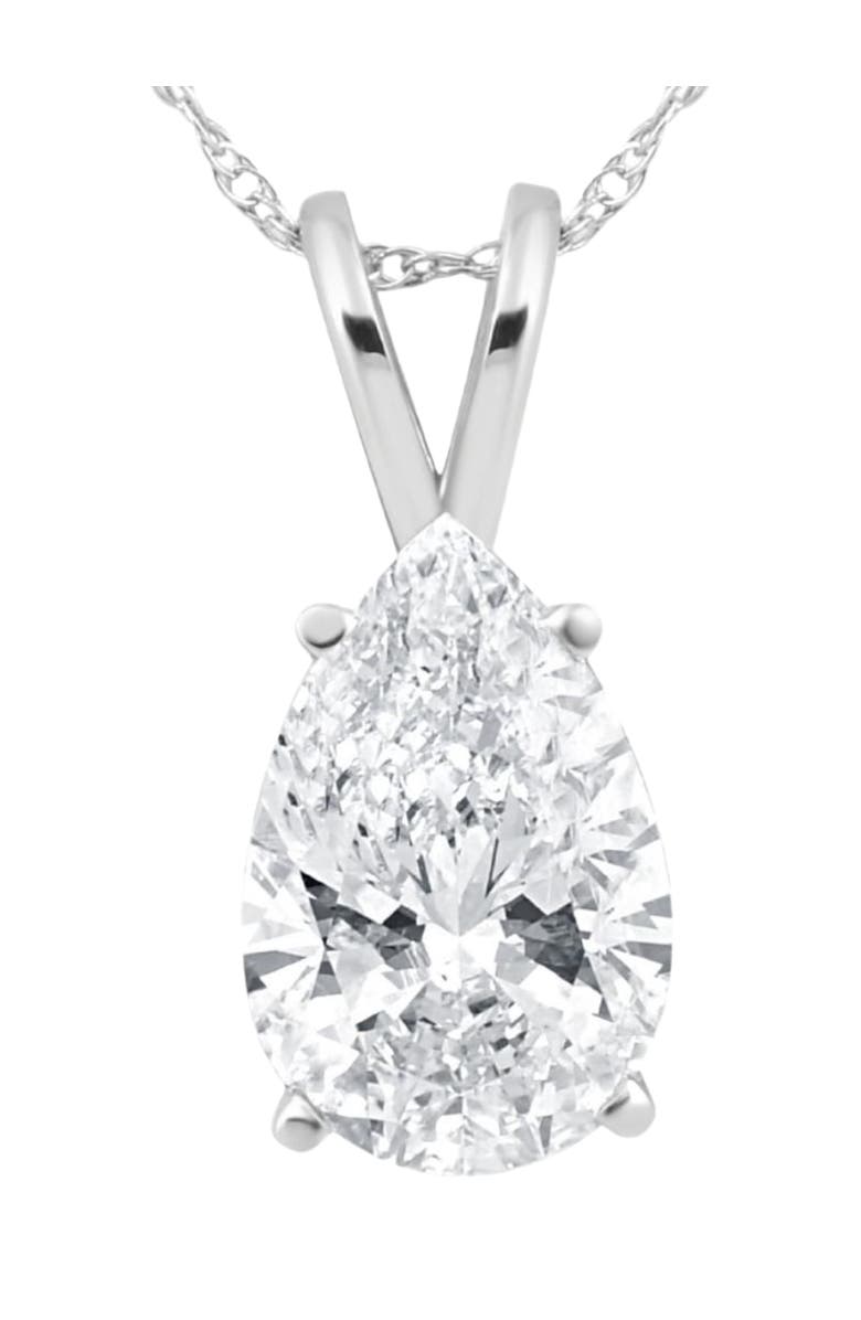 Bliss Diamond Certified 4Ct Pear Shape Solitaire Lab Grown Diamond Pendant Gold Necklace, Main, color, 14K White Gold
