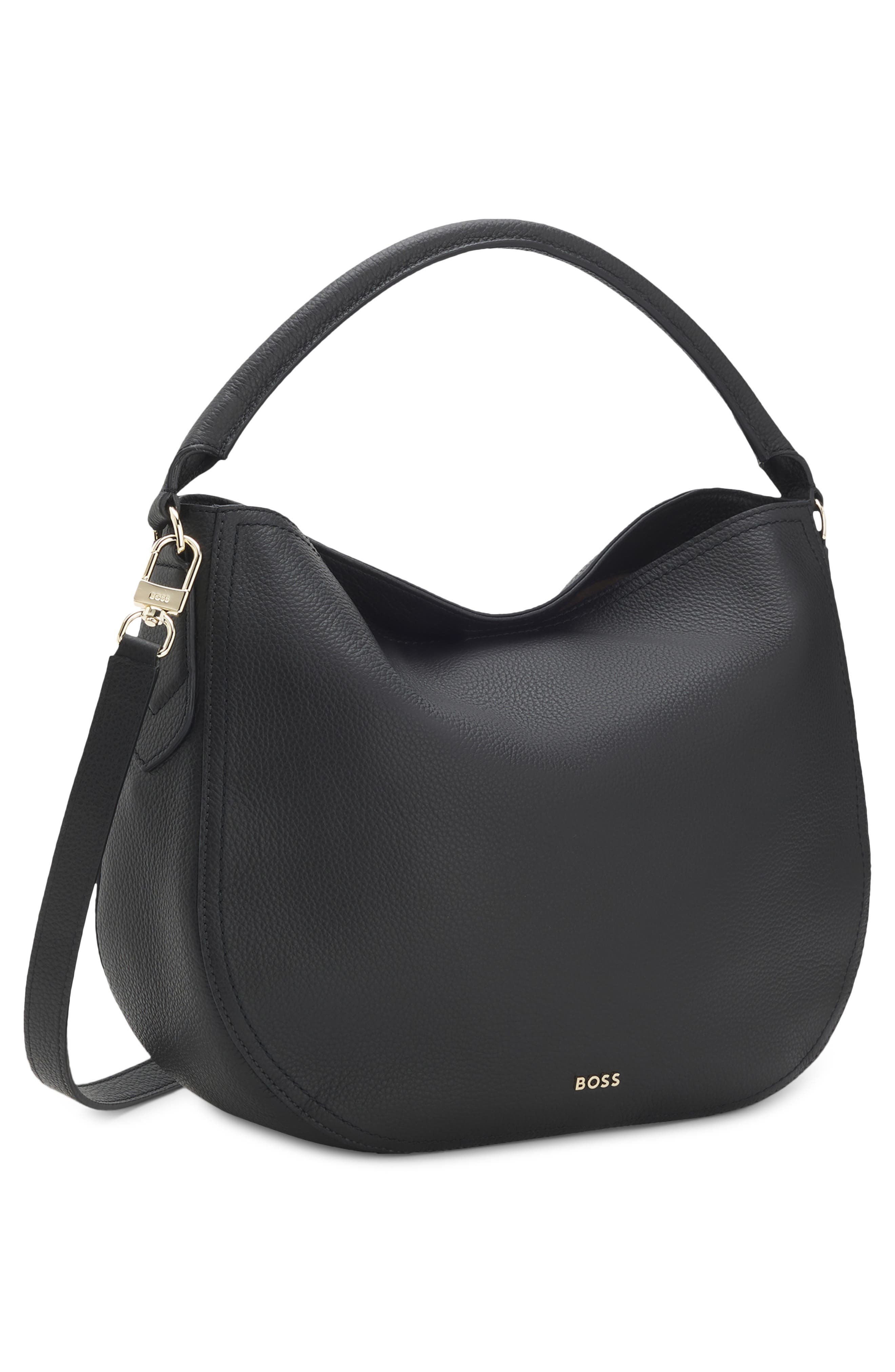 HUGO Lenah Leather Shoulder Bag, Alternate, color, Black