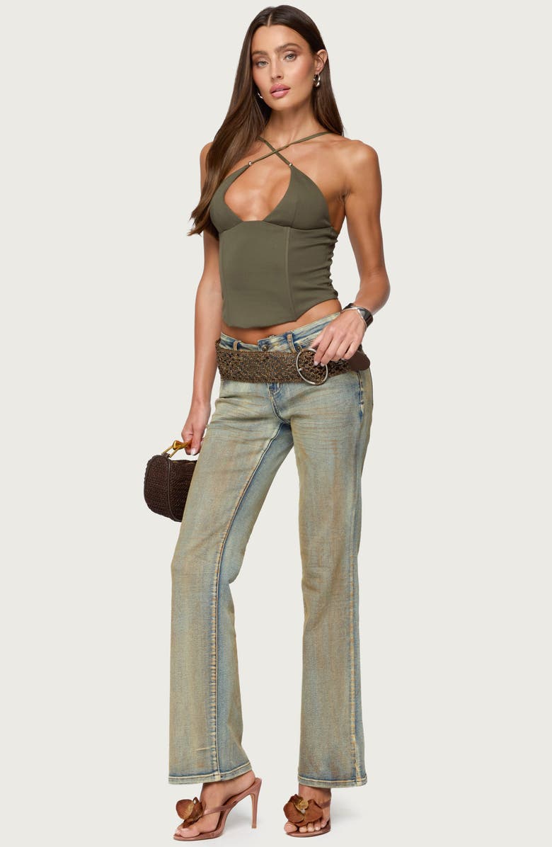 EDIKTED Lou Crossover Strap Corset Camisole, Alternate, color, Olive