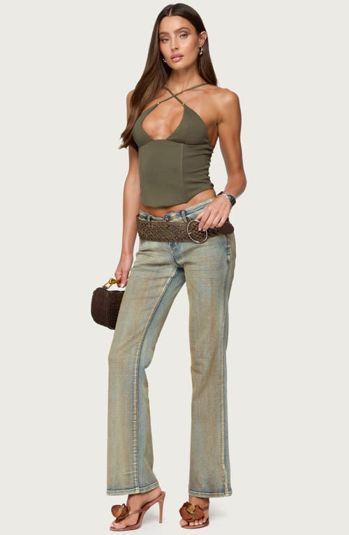 Edikted Lou Crossover Strap Corset Camisole In Green