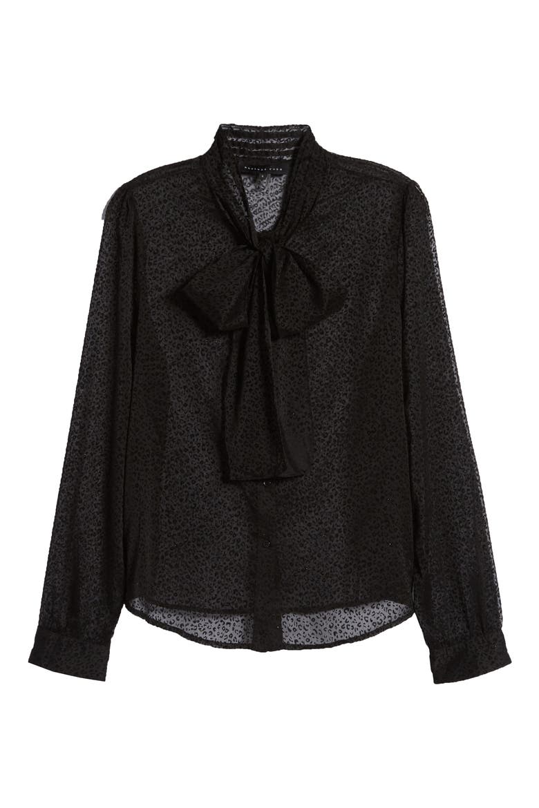 Leopard Print Front Tie Velvet Burnout Blouse, Alternate, color, BLACK