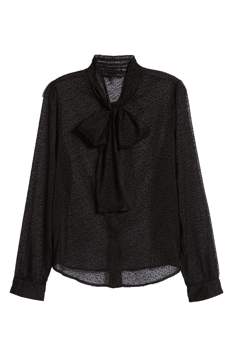 Endless Rose Leopard Print Front Tie Velvet Burnout Blouse, Alternate, color, 