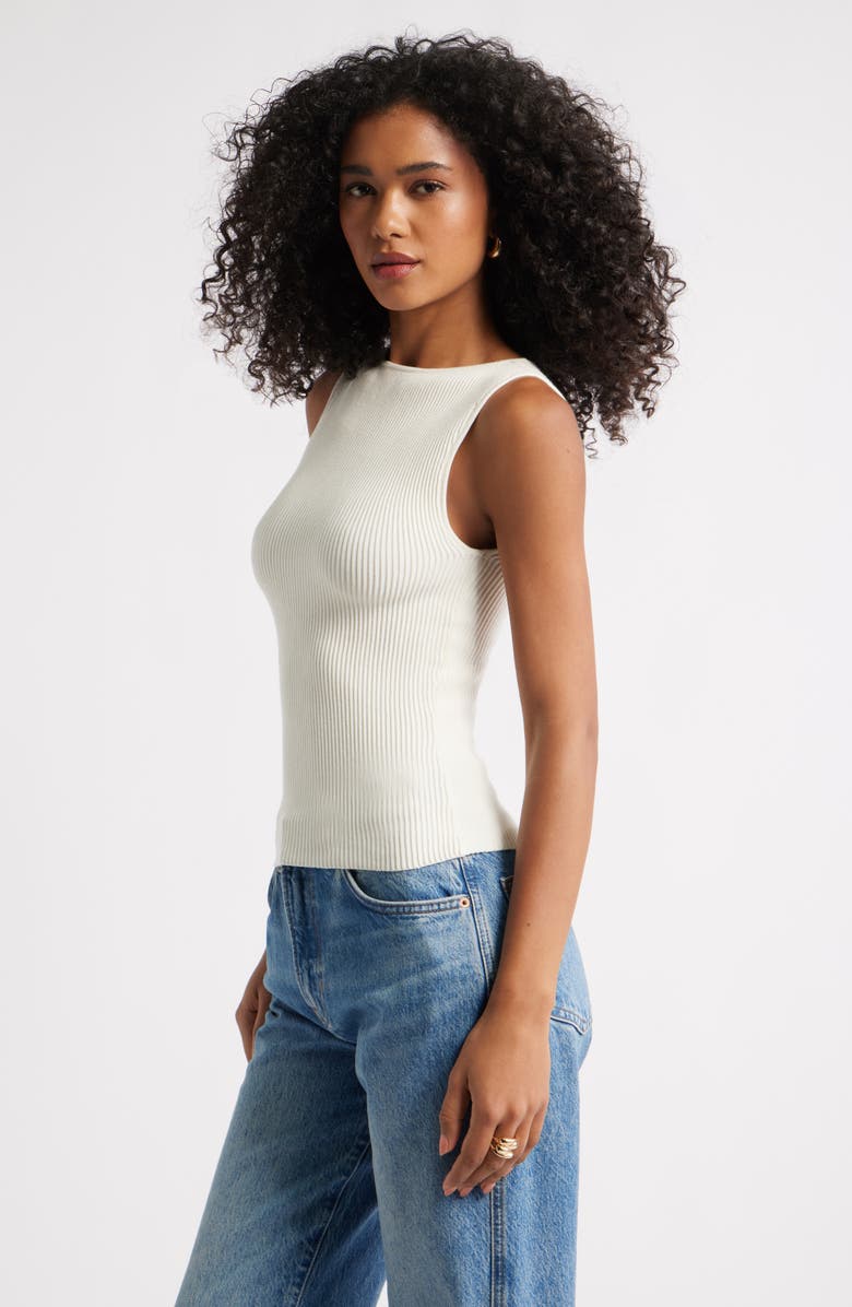 Open Edit Luxe Sculpt Rib Sweater Tank, Alternate, color, White Whisper