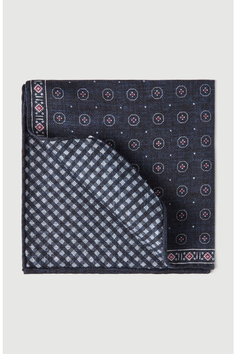 Silk patterned pocket square, Main, color, Navy Blue