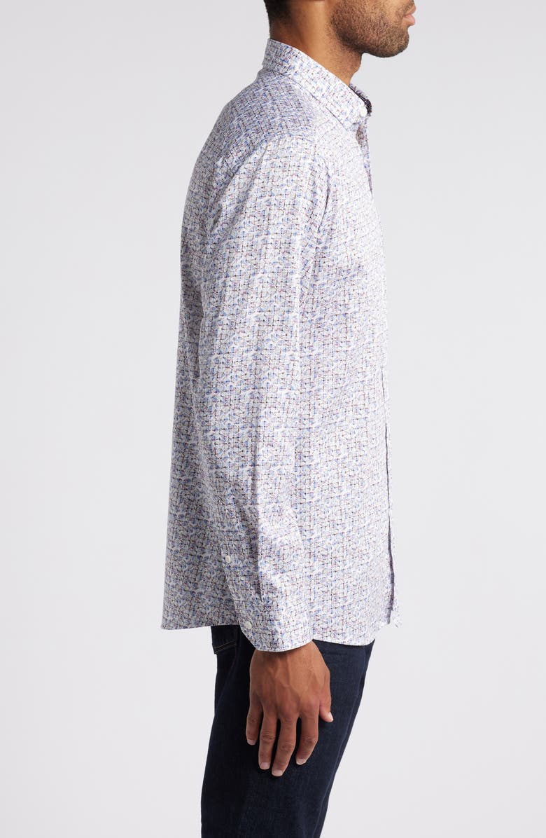 Johnston & Murphy Shadow Box Print Stretch Cotton Button-Up Shirt, Alternate, color, 
