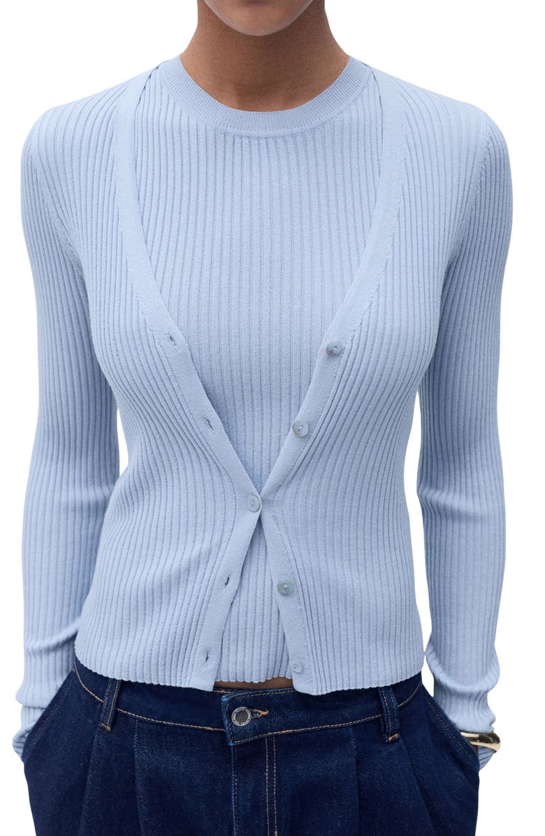 MANGO Rib V-Neck Cardigan, Alternate, color, Sky Blue