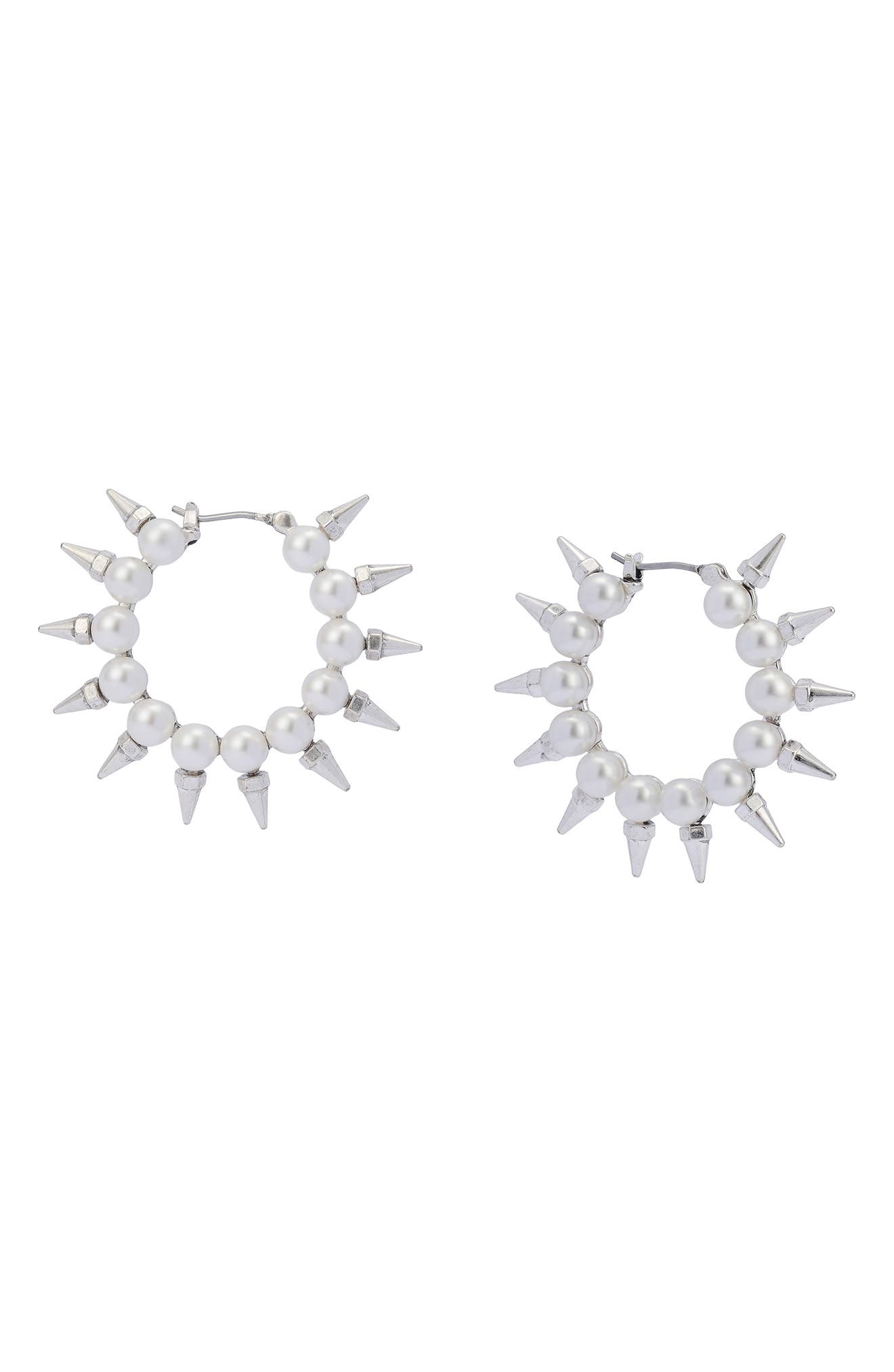 Spike Imitation Pearl Hoop Earrings