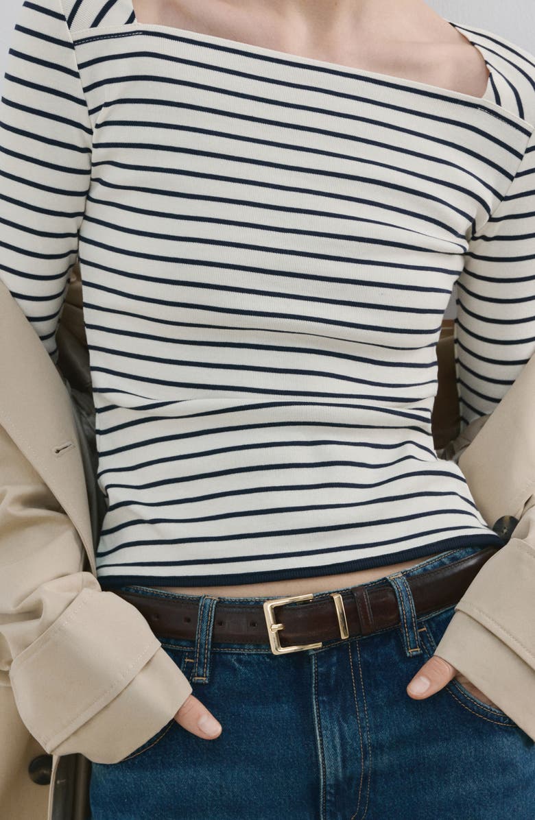 MANGO Boat Neck Cotton T-Shirt, Alternate, color, Off White