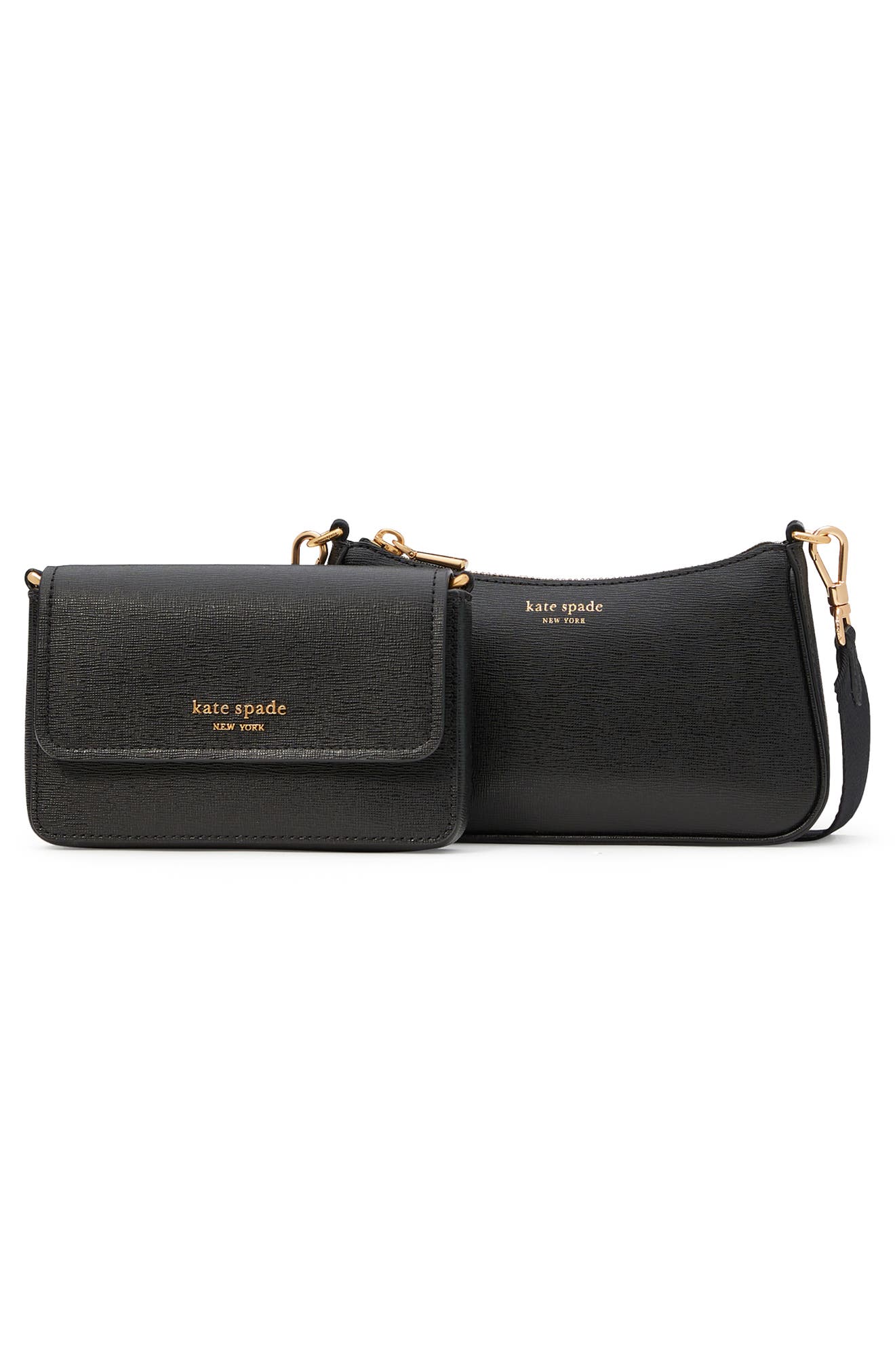 morgan double up saffiano leather crossbody bag, Alternate, color, BLACK