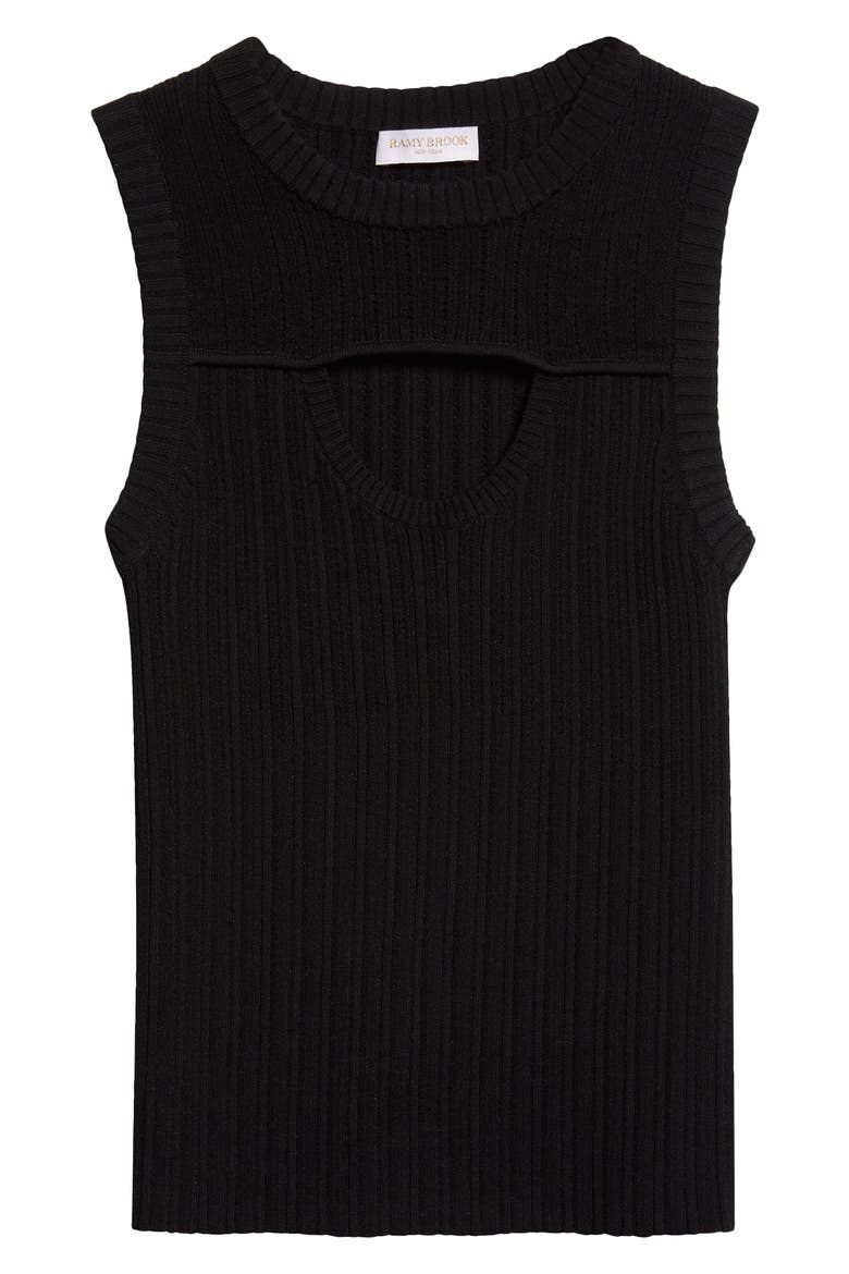 Morgann Cutout Sleeveless Rib Knit Top, Alternate, color, BLACK