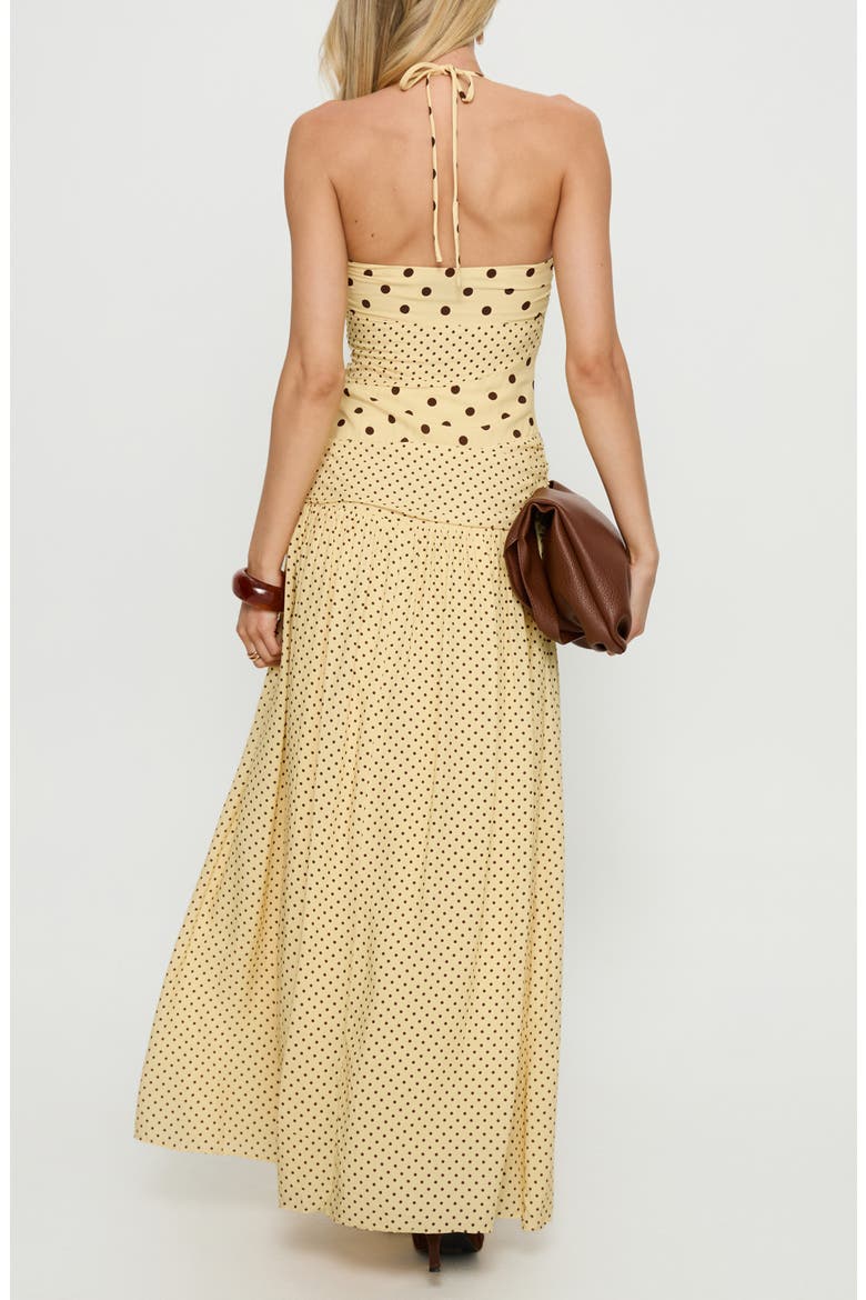 Marguerite Halter Dot Print Maxi Dress, Alternate, color, LEMON/ BROWN POLKADOT